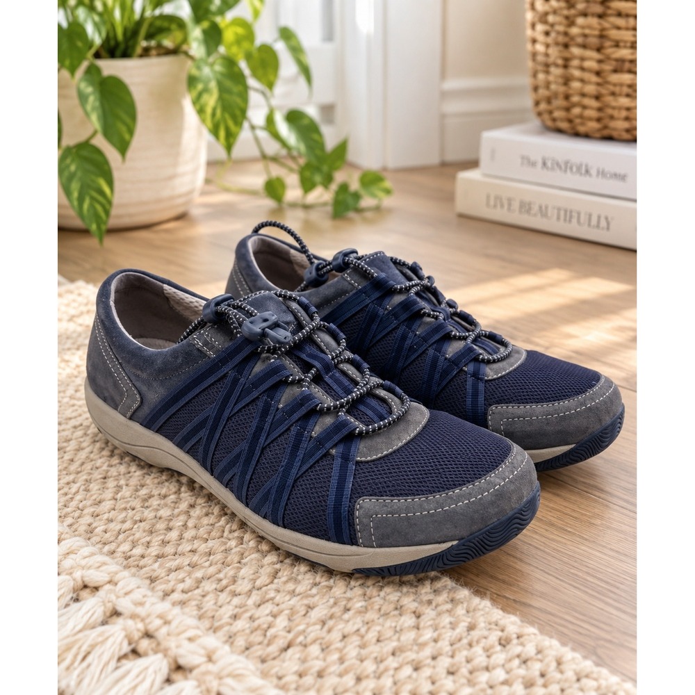 Dansko Honor Navy‎ Blue Suede Mesh Bungee Lace Toggle Sneakers Womens 41 10.5-11